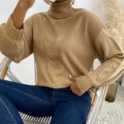 Stylecast X KPOP Women Turtle Neck Solid Cable Knit Longline Pullover Sweater-image-76