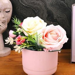 TAYHAA Pink Textured Matte Finish Ceramic Planter-53