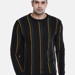 People Men Black & Teal Striped Pullover-picture-32