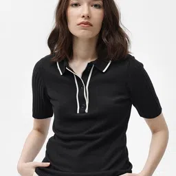 RAREISM Knitted Polo Collar Cotton T-Shirt-image-53