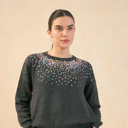 SALT ATTIRE Embellished Long Drop Shoulder Sleeves Pullover Sweater-image-90