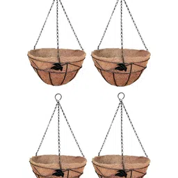 Garden Deco Black 4 Pieces  Leaf Design Hanging Basket Textured Metal Planters-image-62
