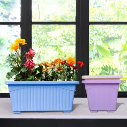 Kuber Industries Marble Jupitar Blue & Purple 3 Pieces Textured Lightweight Planters-65