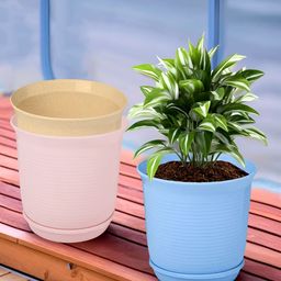 Kuber Industries Marble Sawera Blue & Pink 3 Pieces Planters With Tray-36