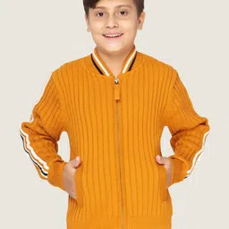 LASNAK Boys Mustard & White Ribbed Cotton Pullover Sweater-picture-2