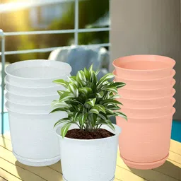 Kuber Industries Marble Sawera White & Peach 12 Pieces Textured Planters With Tray-17