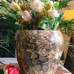 NIYARA Grey & Beige Abstract Printed Ceramic Planter-18