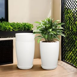 Kuber Industries White 3 Pcs Planters With Plate-17
