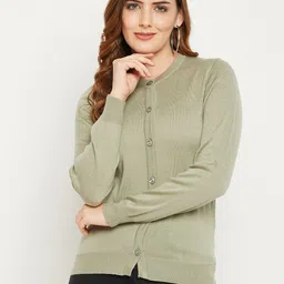 Zigo Women Green Solid Wool Cardigan Sweater-picture-21