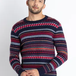 Status Quo Geometric Self Design Jacquard Acrylic Pullover-image-21