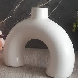 INDIA MEETS INDIA White Donut Shape Ceramic Planter-image-30