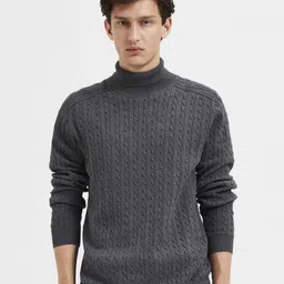 SELECTED Men Cotton Grey Cable Knit Pullover Sweater-image-85