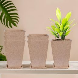 Kuber Industries Brown 6 Pieces Pot Planters With Tray-52