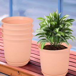 Kuber Industries Peach 5 Pieces Marble Finish Planters With Tray-92
