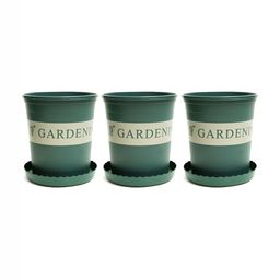 Kuber Industries 3-Pcs Green Printed Plastic Pot With Tray-22