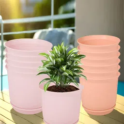 Kuber Industries Peach & Pink 12 Pieces Marble Finish Planters With Tray-picture-4