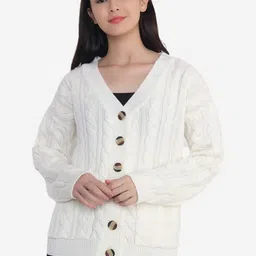 JoE Hazel Women White Cable Knit Cardigan-image-23