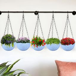 Kuber Industries Marble Euro Blue 5 Pieces UV-Protected Hanging Planters-10