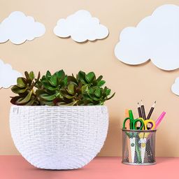 Kuber Industries Marble Euro White 4 Pieces Textured Hanging Planters-37