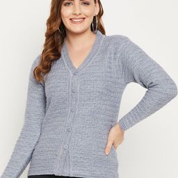 Zigo Women Blue Cable Knit Cardigan-image-11