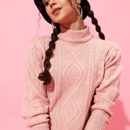 STREET 9 Women Elegant Peach Cable Knit Sweater-image-25