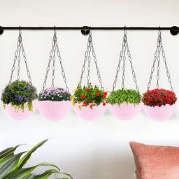 Kuber Industries Marble Euro Pink 5 Pieces Textured Hanging Planters-19