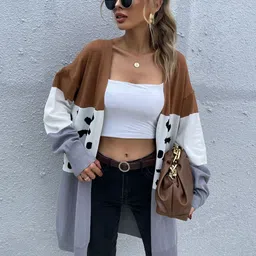 Stylecast X KPOP Women Colourblocked Longline Cardigan Sweater-image-87