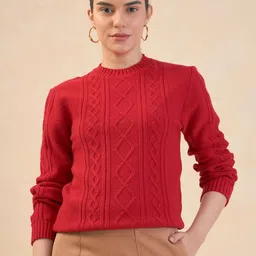 SALT ATTIRE Self Design Cable Knit Long Sleeve Pullover Sweater-image-13