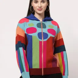 513 Women Blue & Green Colourblocked Hooded Pullover-image-65