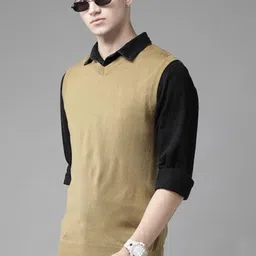 The Roadster Lifestyle Co. Beige Sleeveless Acrylic Sweater Vest-image-18