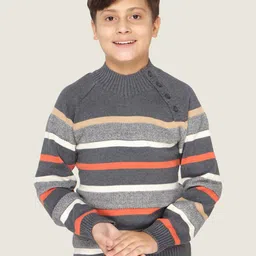 LASNAK Boys Grey & White Striped Cotton Pullover Sweater-picture-24