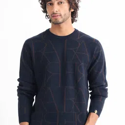 RARE RABBIT Men Carrie Crew Neck Typography Printed Pullover Sweater-image-78