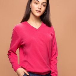 Bombay High Women V-Neck Textured Solid Knit Pullover-image-97