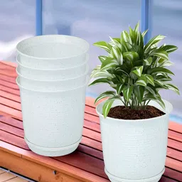 Kuber Industries Marble Sawera White 5 Pieces Textured Planters With Tray-4