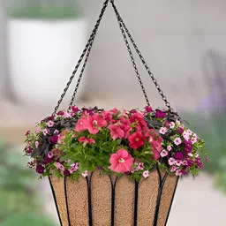 Garden Deco Black & Brown 4 Pieces Textured Planters Coco Liner & Chains-37