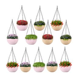 Kuber Industries Marble Euro Beige & Pink 12 Pieces Textured UV-Protected Hanging Planters-54