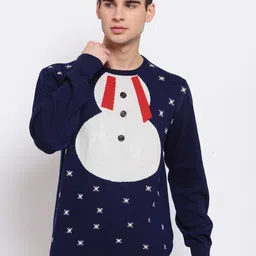 Style Quotient Men Navy Blue & White Christmas Pullover-image-39