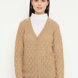 CREATIVE LINE Cable Knit V-Neck Long Sleeves Woollen Cardigan Sweater-image-102