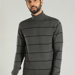 Indian Terrain Striped Mock Collar Pure Cotton Pullover-picture-11