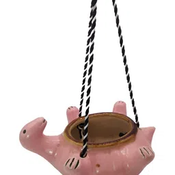INDIA MEETS INDIA Pink Ceramic Tortoise Shape Hanging Planter-image-82
