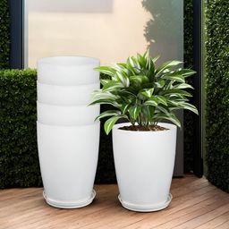 Kuber Industries White 5 Pieces Flower Planters With Plate-56