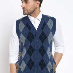 Duke Geometric Self Design V-Neck Sleeveless Sweater Vest-picture-6
