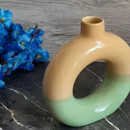 INDIA MEETS INDIA Yellow & Green Colourblocked Donut Shaped Planter-image-31