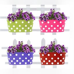 appeasy Red & Green 4Pcs Printed Rectangle Metal Railing Hanging Planters-0