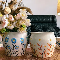 NIYARA Cream & Red 2 Pieces Floral Designed Ceramic Planters-picture-47