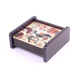 Wonderchef 6-Pcs Beige & Brown Printed Wooden Square Coasters-26