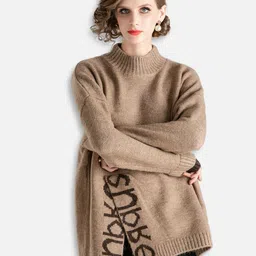 JC Collection Women Beige & Black Typography Printed Pullover-image-43
