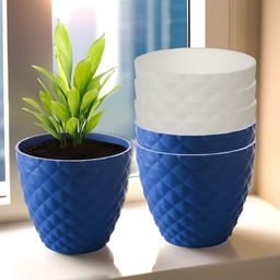 Kuber Industries White & Blue 6 Pieces Textured Planters-12