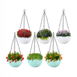 Kuber Industries White & Mint Green 6 Pieces Textured Hanging Planters-48