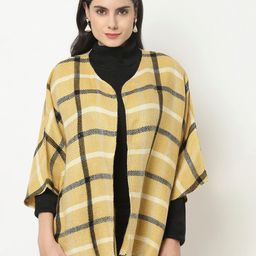 Owncraft Women Mustard & Black Checked Checked Wool Poncho-14